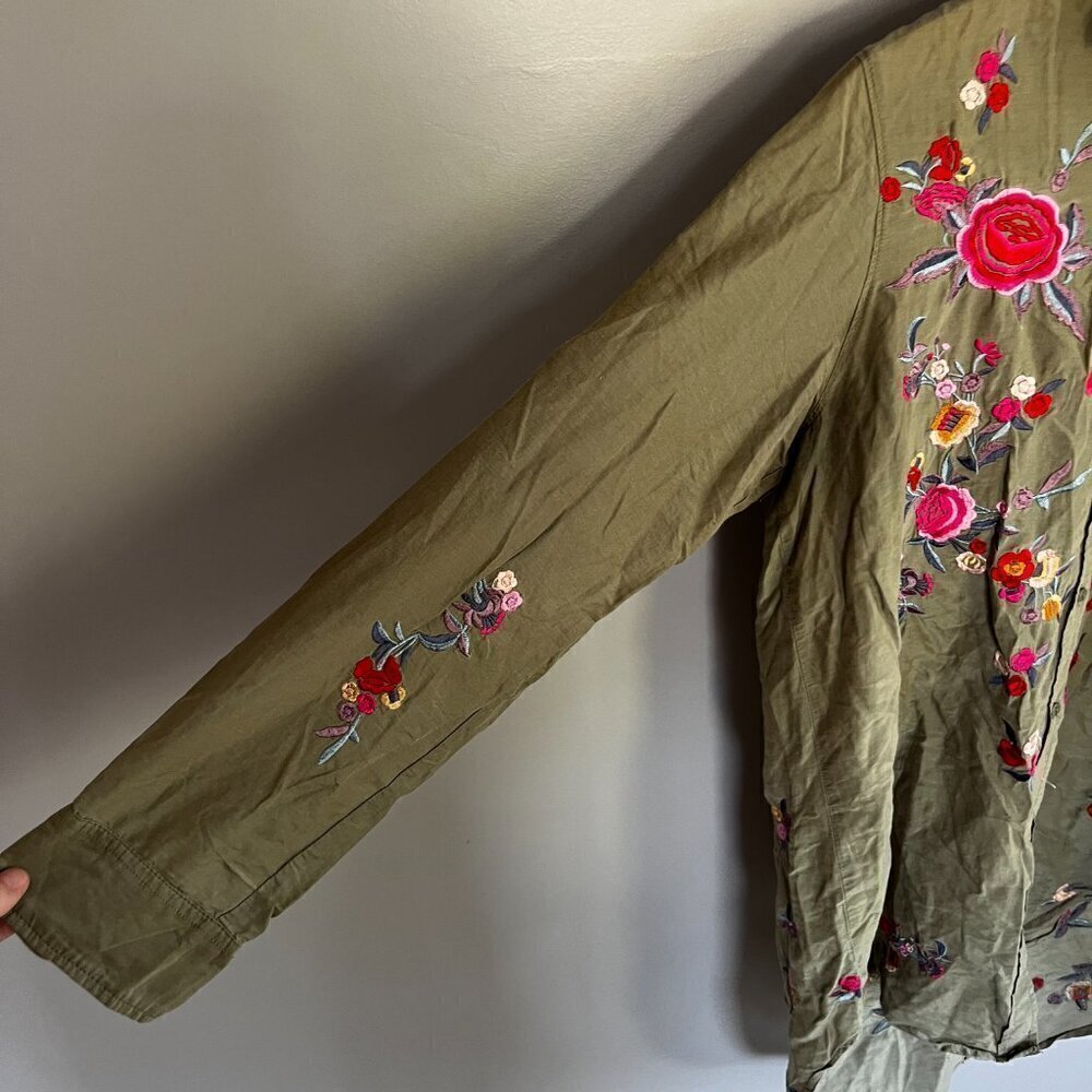 Zara floral embroidered button down shirt Green Size XS boho western festival - Picture 10 of 14